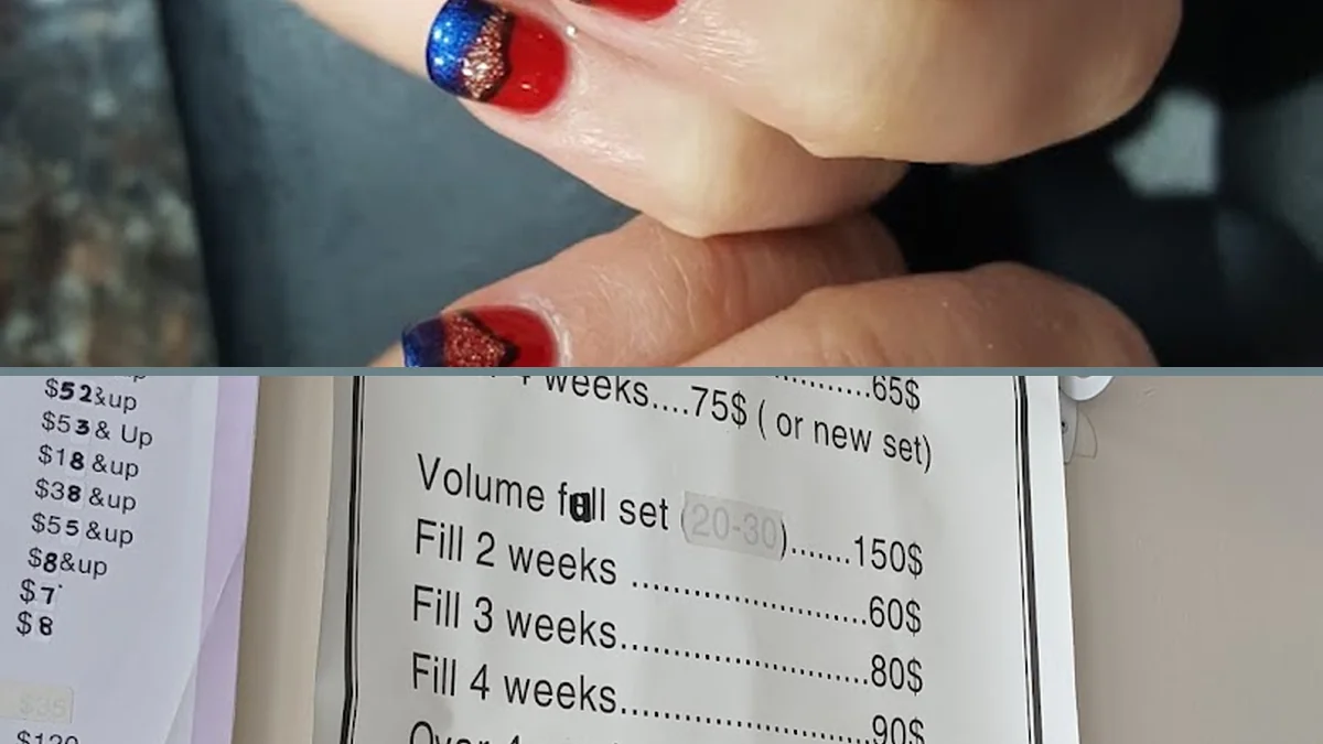 Acrylic nail sets arranged inside the salon.