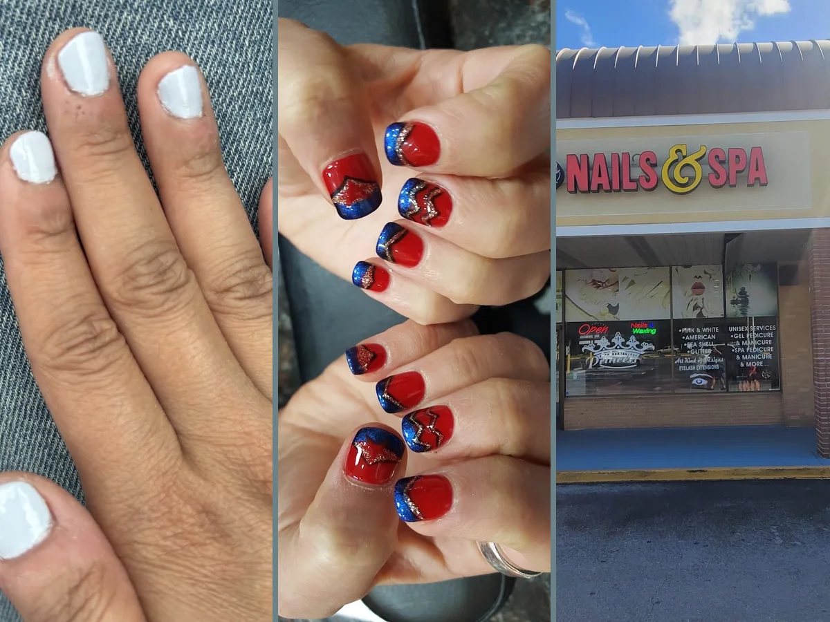 Manicured nails on display at a nail salon.
